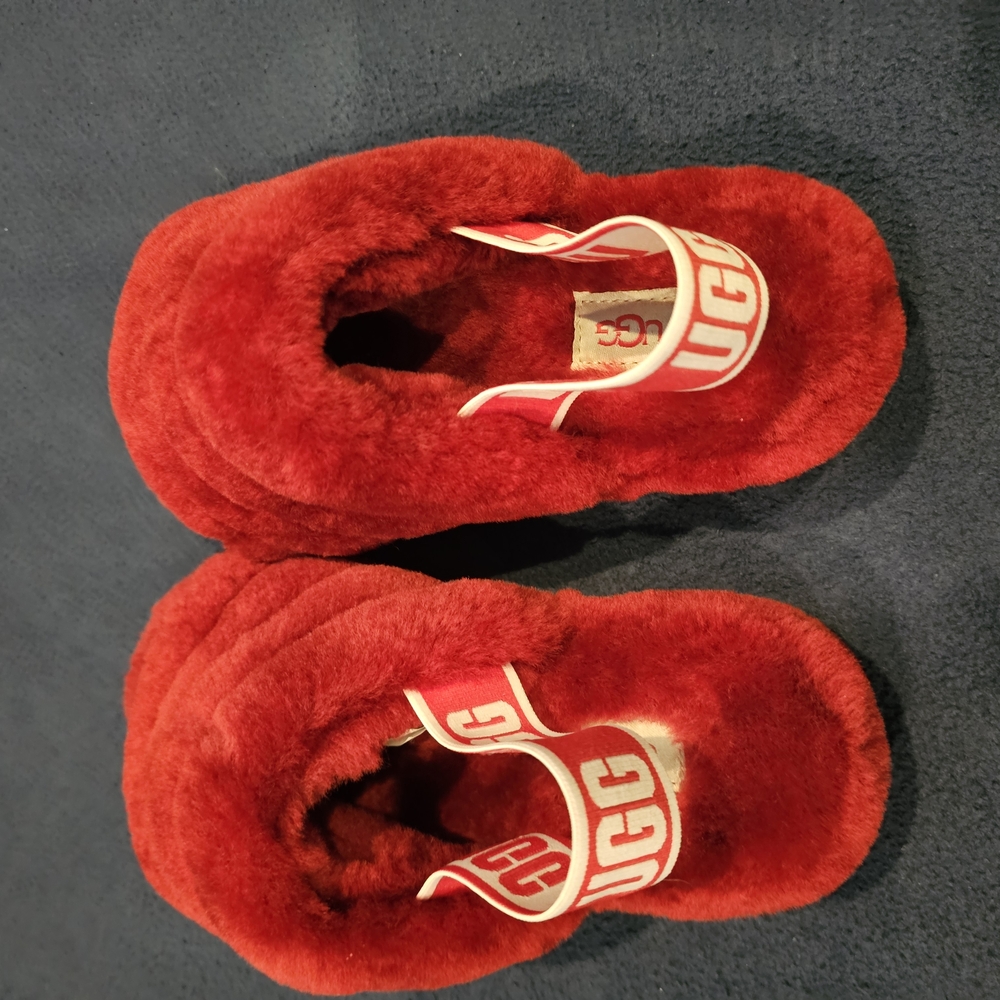 UGG Kids Red Fluffy Slippers